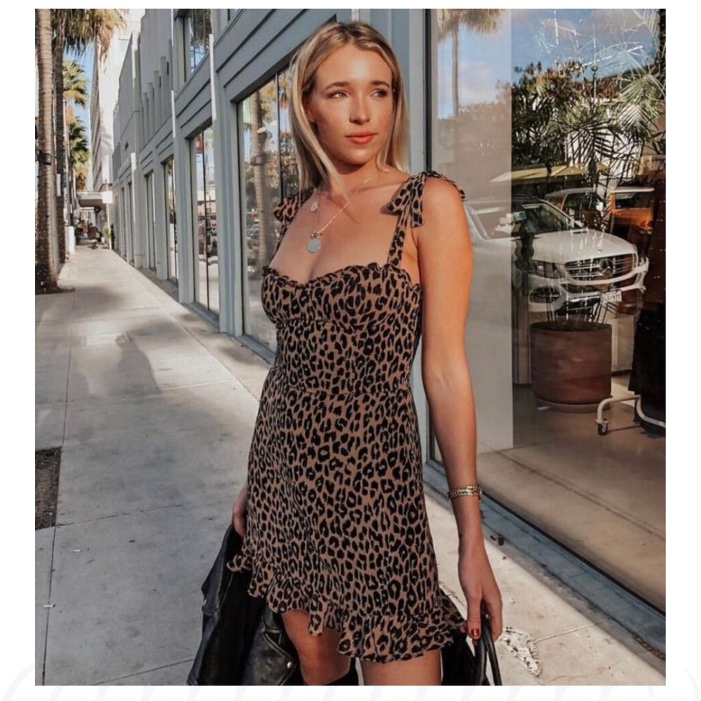 ReformationChristine Feline Leopard Print Mini Dress Size 0 EUC - Picture 1 of 12